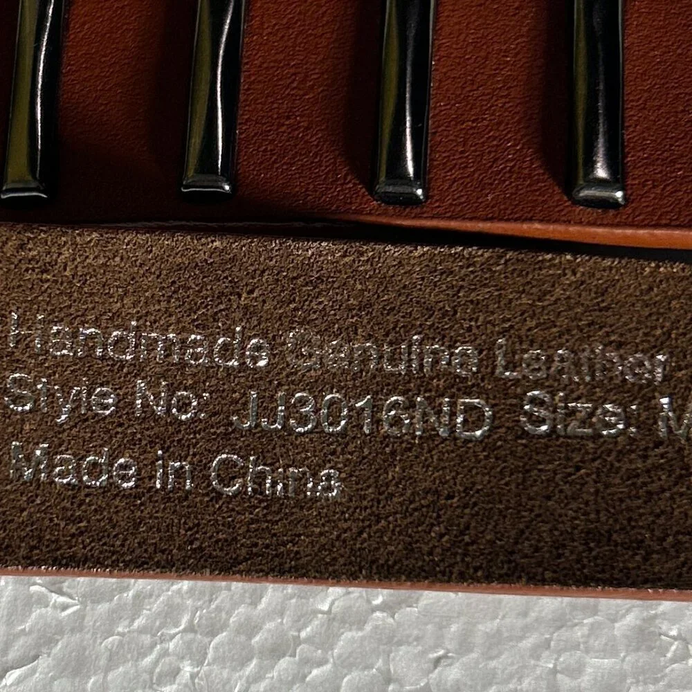 Brown leather belt SZ M Pewter silver grommet details essential old money